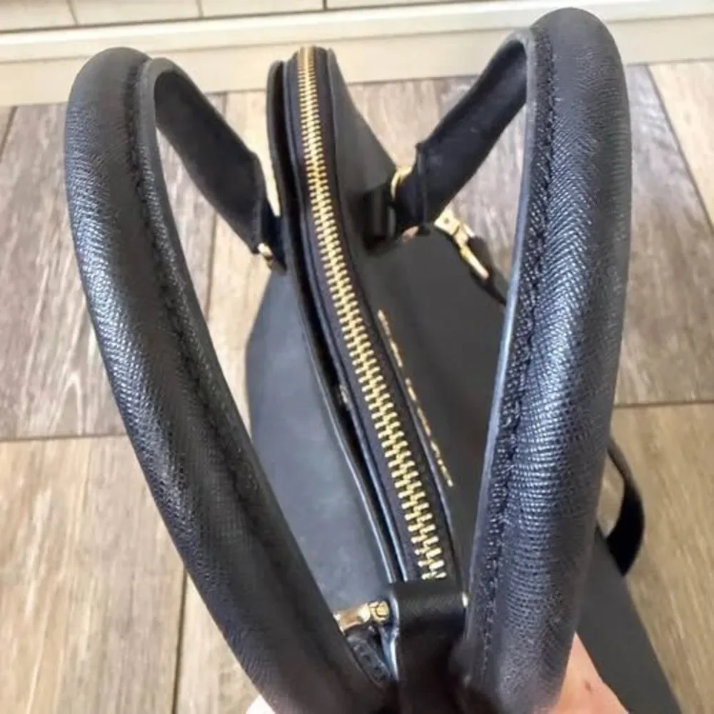 Michael Kors Cindy Large Dome Satchel Black & Gold Shoulder Bag Purse
